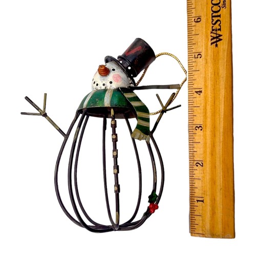 Pupazzo di neve primitivo rustico filo metallo ornamento natalizio folk americana 5,5" carino - Foto 9 di 11
