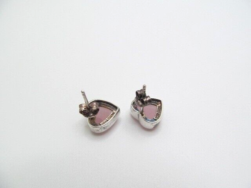 925 Sterling Silver Rose Quartz Heart Stud Earrings - Picture 3 of 3