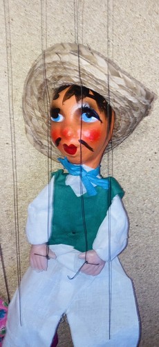 3 -Vintage Mexican Marionette-(5- String Wooden Puppets) Ceramic Heads - Picture 4 of 8