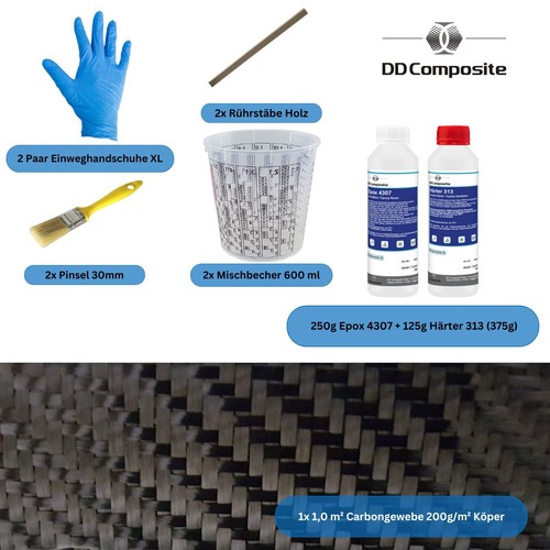 Carbon Komplett-Set 1,0m² Carbongewebe Köper 500g Epoxidharz 250g Härter - Bild 2 von 6