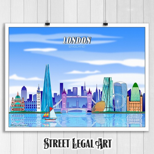London England City Watercolor Skyline Print, Poster, Travel Decor, Wall Art - Picture 1 of 3