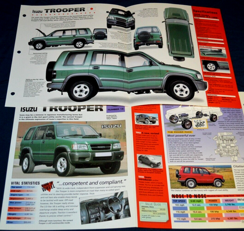 2 1998 Isuzu Trooper LWB Especificaciones Información Póster Folleto Original Publicidad Impresión 98