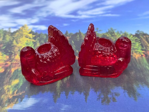 JUEGO DE 2 MINI CANDELABROS VINTAGE DE VIDRIO ROJO OTOÑO PAVO ACCIÓN DE GRACIAS USADOS EN EXCELENTE ESTADO - Imagen 8 de 8