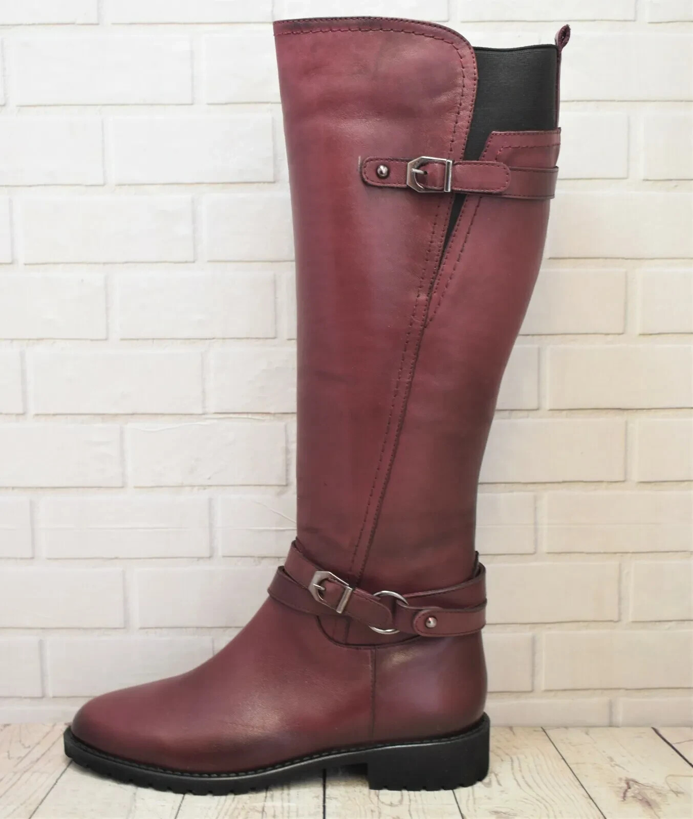 Stivali alti ginocchio donna Riva Kassiopi in pelle rossi tacco basso cerniera Regno Unito 3 pezzi di ricambio £110