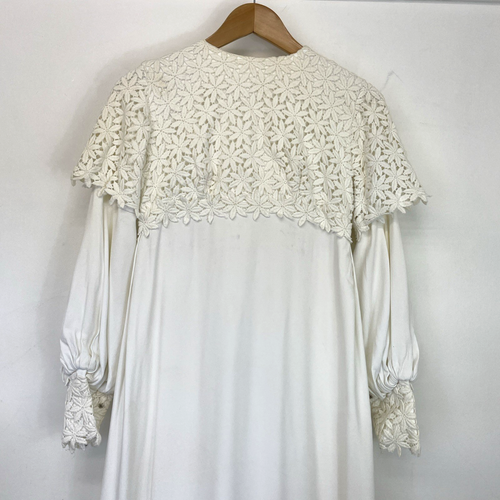 Vestido de novia vintage años 60 modesto manga larga guipur floral encaje S - Imagen 3 de 14
