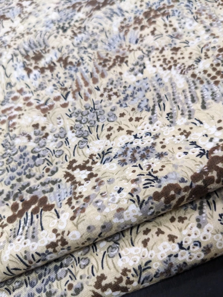 复古缝纫织物棕色花卉印花 70 年代地球色调自然印花 5 码 — 第 2/4 张图片