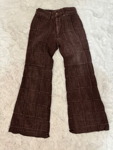VINTAGE BELL BOTTOM PANTS MISSES WOMENS 11 / 12 BURGUNDY CHECKERED JEANS