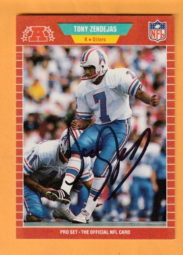 Tony Zendejas Houston Oilers AUTO Firmado 1989 Pro Set Nevada-Reno Wolfpack - Imagen 1 de 2