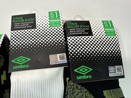 12 Paar Umbro Unisex Kinder Peewee Größe 1 kniehohe Fußballsocken weiß schwarz grün - Bild 3 von 6