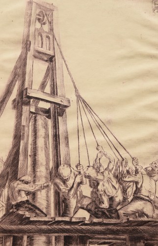 Lothar Sperl 1910-1987 Traunreut / Radierung 1934 "Rammklotz" Industrie Arbeiter - Picture 15 of 16