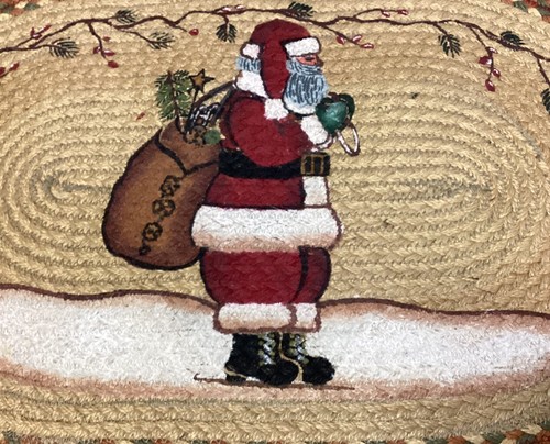 Braided Jute Stenciled Print Oval Area Rug Earth Rugs. Santa Clause 30x20 Xmas - Picture 2 of 3