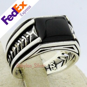 Onyx Piedra 925 Sterling Silver Anillo Turco Hecho a mano de lujo para hombre de todos los tamaños
