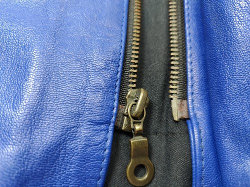 Vintage Men's 4 Openers XL BLUE Leather Jacket Oversized bomber motorcycle - Picture 9 of 13