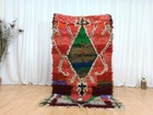 3x6 Vintage Red and Green Handmade Rug Traditional Moroccan Berber Area Carpet