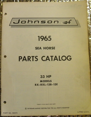 Factory 1965 Johnson Sea-Horse Outboard Parts Catalog 33 HP RX RXL 13B 13E - Bild 1 von 4