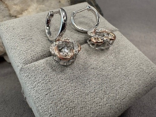 Clogau Silber & 9 kt Rotgold Uhr tanzender weißer Topas Ohrhänger Sterling - Bild 13 von 20