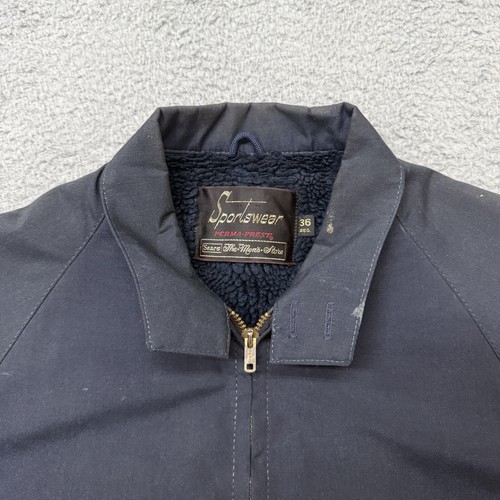 VINTAGE 60S SEARS GREY PERMANENT PRESS WORK JACKET SIZE 36 Regular TALON ZIP FUR - Bild 1 von 14