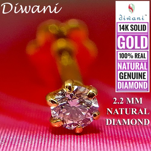 2.2mm Natural VVS Diamond Solitaire Wedding Nose Lip Screw Stud Piercing Pin - Picture 3 of 12