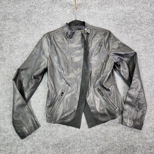 Bod & Christensen Genuine Leather Open Front Moto Jacket Black Biker Soft Large - Picture 2 of 17