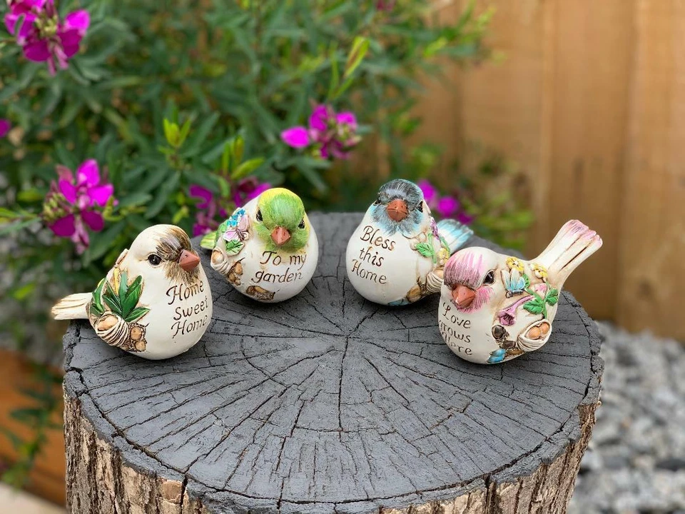 Estatueta de pássaro pássaros com palavras estátua sinal ornamentos escultura decoração para casa jardim - Imagem 2 de 4