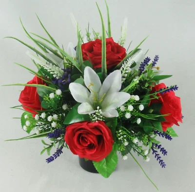 JUST BECAUSE SILK FLOWERS Artificial silk flowers memorial Crem Pot - Grave arrangement FREE P&P HandMade