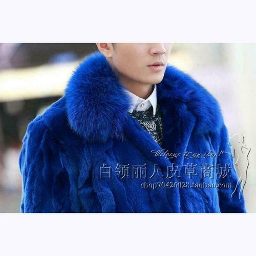 Herren dick Echt Kaninchen Fell Jacke Fuchs Fell Kragen Mantel Outwear Business Gepolstert Neu - Bild 3 von 14