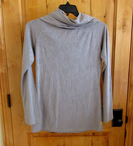 LOLE COWL TUBE NECK PULLOVER SIZE L TAUPE SUBTLE BOTANICAL PRINT LSLV DRAWSTRING - Picture 2 of 10