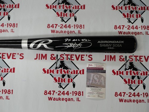 SAMMY SOSA ENGRAVED & SIGNED BLACK RAWLINGS BAT INSCRIBED "7X ALL STAR" JSA COA - Picture 1 of 3