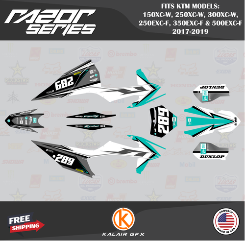 Graphics Kit for KTM 150/250/300XC-W & 250/350/500EXC-F 2017-19 Razor - Teal - Picture 1 of 6