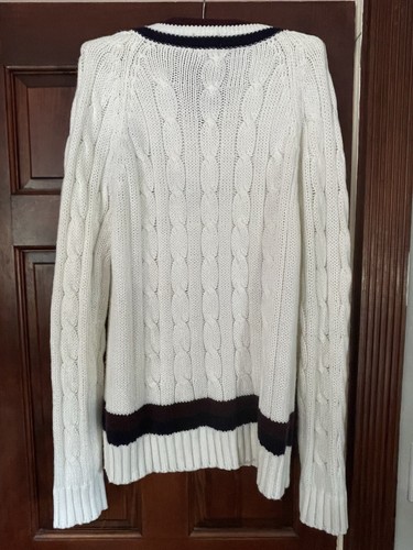 Vintage IZOD LACOSTE Sweater XL White Cable Knit Preppy Tennis Chunky V-Neck - Picture 5 of 16