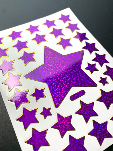 VINTAGE GROSSER STERN lila Sticker Aufkleber Prisma Prismatic Folie Glitzer gold - Bild 5 von 5