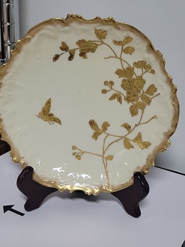 Antik Limoges Frankreich handbemaltes erhabenes Gold Set von 6 - 7 3/4" Teller Blumen - Bild 18 von 24