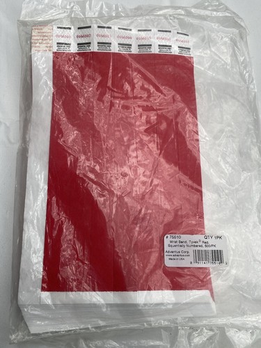 Advantus Tyvek Red Wrist Bands 500-pack -SEALED - Picture 2 of 2