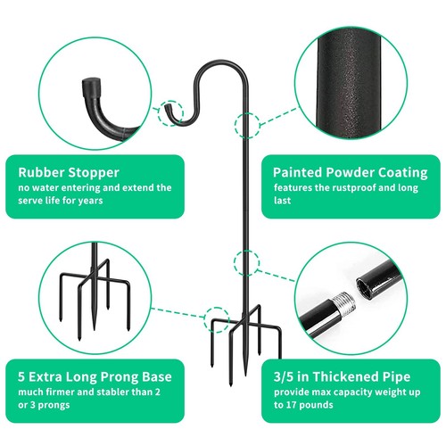 5-Prong Shepherd Hooks for Outdoor, Heavy Duty Iron Garden Hooks for Hanging ... - Picture 5 of 7
