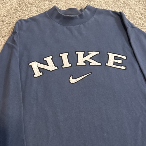 Vintage 90s NIKE Spell Out Swoosh Light Blue Mock Neck Shirt Medium USA - Picture 4 of 6