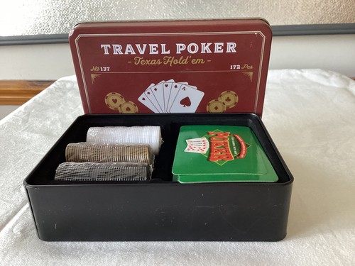 Reise Poker Set kompakt tragbar Taschenformat Kartenspiel Reisespiel Pokerchips