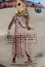 Girls Size Medium Zombie Queen Halloween Costume Dress, Sash, Gloves Crown