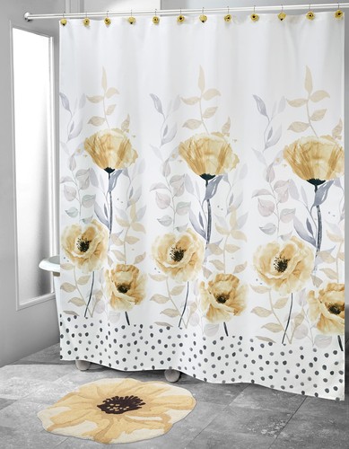 - Fabric Shower Curtain, Floral Bathroom Decor (Marielle Collection, 72") - Picture 2 of 5