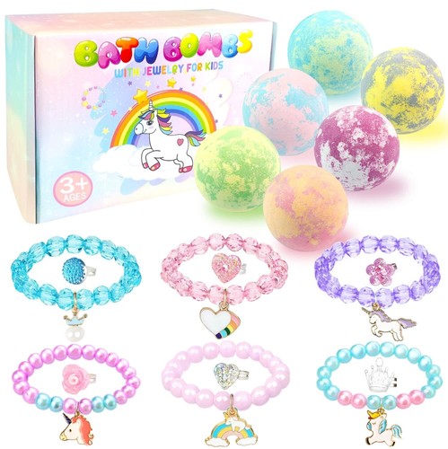 Bath Bombs for Girls with Surprise Inside 6 Large Organic Bubble Bath Bombs w...