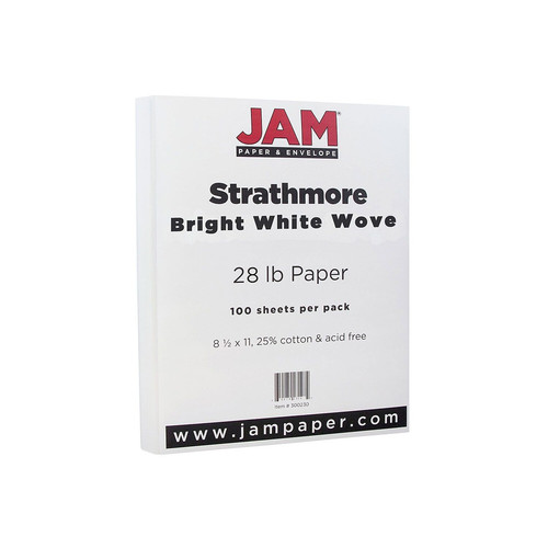 JAM Paper Strathmore 28lb Paper 8.5 x 11 Bright White Wove 100 Sheets/Pack - Picture 1 of 2