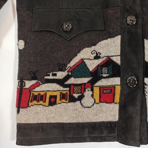 Giacca vintage Torras Spagna pelle e lana tema natalizio - nera - taglia 46 XXL - Foto 8 di 23