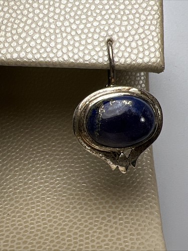 Vtg Sterling Silver 925 Lapis Lazuli Hinged Dangle Pierced Earrings Thailand - Picture 3 of 12