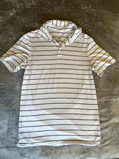 All In Motion Men's Polo Shirt White Black/Brown striped Golf Casual Size Small