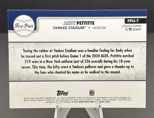 2025 Topps Update Series First Pitch Andy Pettite SP - Bild 2 von 2