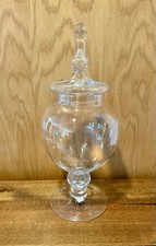 CYS EXCELL HAND BLOWN GLASS PEDESTAL BASE APOTHECARY JAR ART WITH LID 14.5  