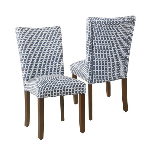 Set of 2 Parson Dining Chair Blue Geometric - HomePop: Cotton Upholstery,