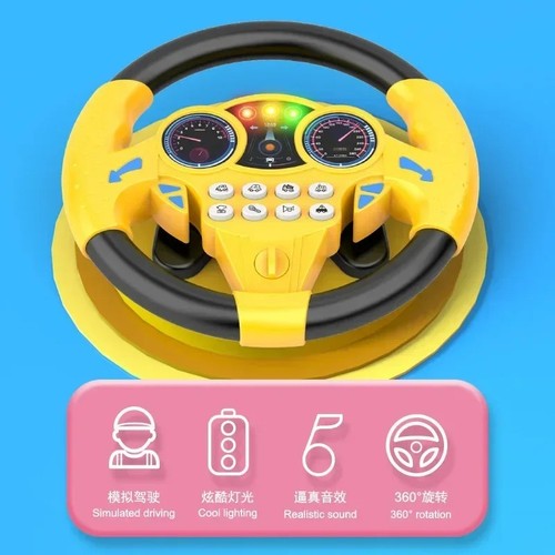 Kids Simulation Steering Wheel Toy Flash Lights Music Sound Car Seat Activity - Picture 3 of 20