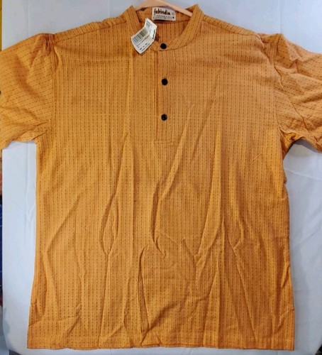 Fabindia Nwt Men SIZE 40 Cotton Tunic Kurta Collar Dobby Print Roll Short Sleeve