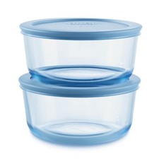 Pyrex Simply Store Tinted 4-piece Round Storage Set with Plastic Lids, Blue