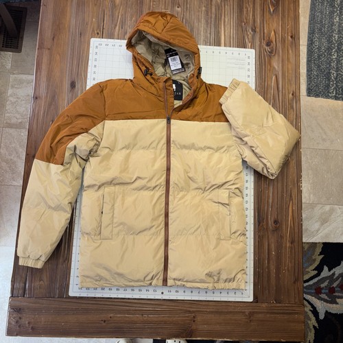 AMERICAN STITCH MEN L Color Block Puffer Jacket Cream Brown HOODED MSR $278.00 - Picture 5 of 13